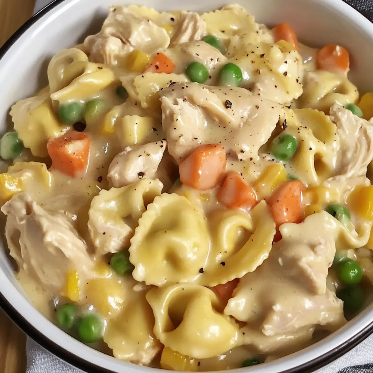 Crockpot Cheddar Chicken Pot Pie Tortellini