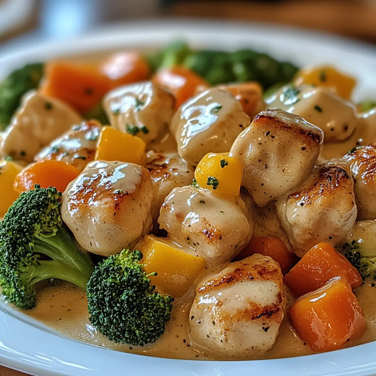 Slow Cooker Creamy Garlic Chicken with Fresh Veggies