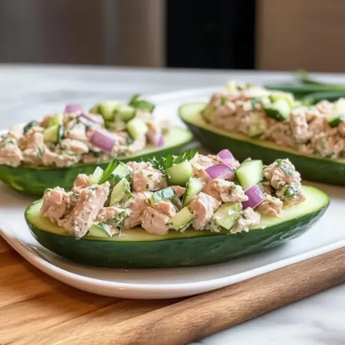Tuna Salad Cucumber Boats